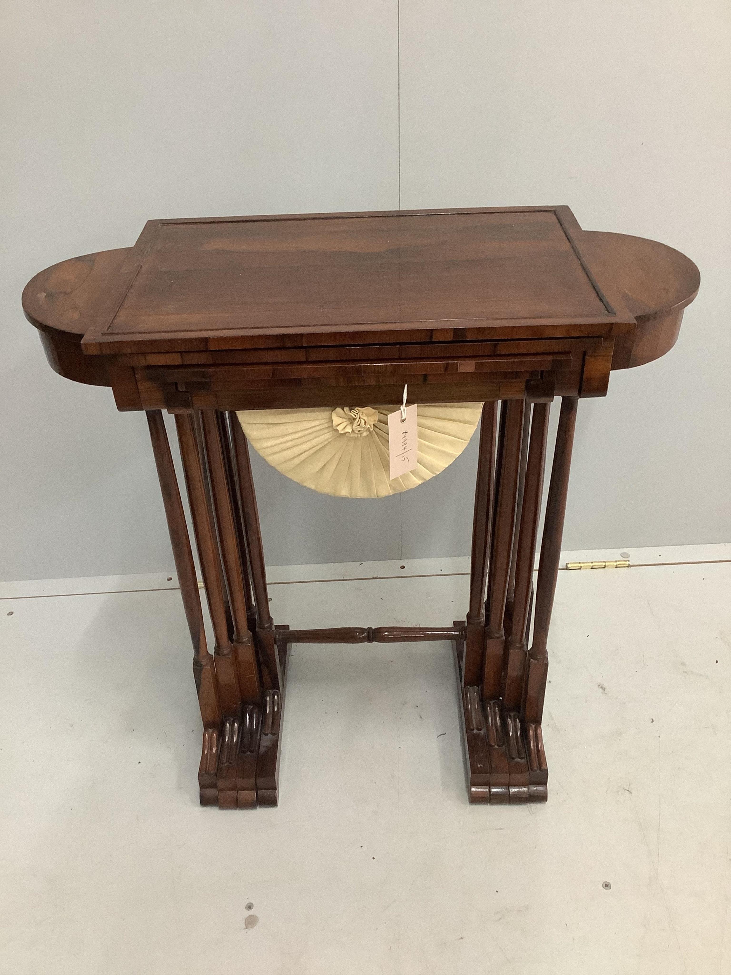 A quartetto of William IV rosewood tea, work and games tables, width 68cm, depth 31cm, height 69cm. Condition - good